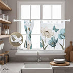 Blue Tulips Kitchen Curtains 36 Inch Length, Small Window Curtains Tab Top, Watercolor Flowers Butterfly Spring Farmhouse Blue Light Filtering Short Window Treatments Tier Drapes 27.5"x36" 2 Panel