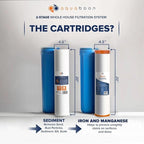 Aquaboon 2-Stage Water Filter System for Well Water w/ 20x4.5 Iron & Manganese, Sediment Filters, Pressure Gauges & Release, Wrench, Iron Bracket