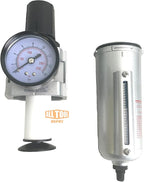 1/2" NPT HEAVY DUTY Compressed Air In Line Filter Regulator Combo Piggyback, Metal Bowl, 5 Micron Element, Adjustable From 7 to 175 PSI (AUTO DRAIN)