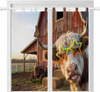 Farm Yaks Bedroom Curtains 72 Inch Length, Window Curtains Tab Top, Farmhouse Barn Funny Animals Butterfly Light Filtering Window Treatments Drapes 52"x72" 2 Panel