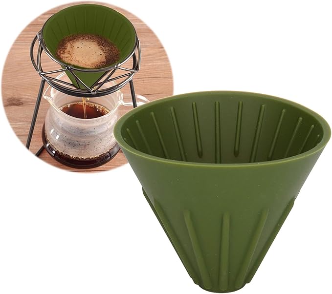 Silicone Coffee Dripper Collapsible Coffee Filter Foldable Portable Reusable Travel Camping Office Home Free Lightweight Easy Brew (Green)