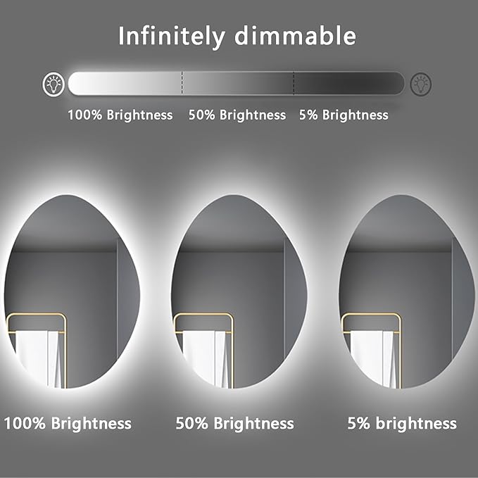 50x70cm LED Backlit Bathroom Mirror Wall-Mounted Smart Vanity Mirror with Demister Pad Energy-Efficient Three-Color Light Illuminated Bathroom Essential