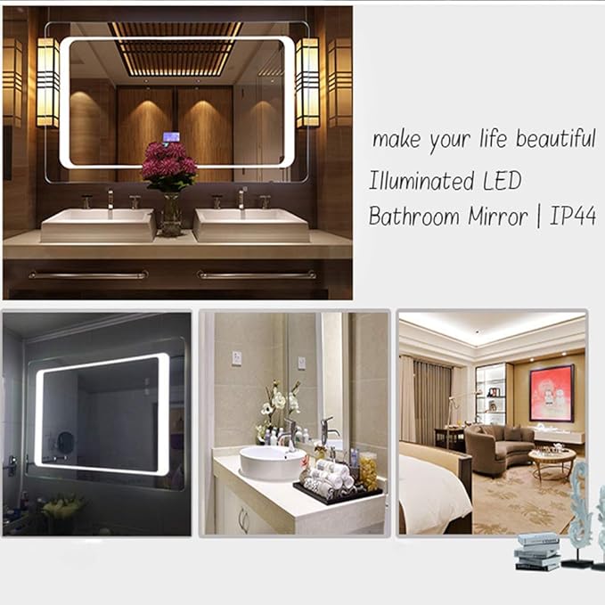 LED Bathroom Mirror with Lights Sensor Switch Bathroom Mirror with Demister Pad for Makeup Cosmetic Shaving… (600x800x42mm)