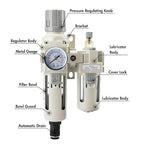 3/8" NPT Air Compressor Water Separator Regulator Filter Combo Compressed Air Filter Dryer Pressure Regulator with Gauge(0-150 psi) Poly Bowl Auto Drain Bracket - 3 in 1 Two Unit