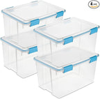 Sterilite 4 Pack Gasket Box, Weather-Resistant Storage Bins with Latching Lids, 54 Quart - Heavy-Duty Organizing Containers for Closet, Bathroom, and Office
