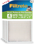 Filtrete 19.5x29.5x1 AC Furnace Air Filter, MERV 8, MPR 700, Tough on Pollen, Easy on Airflow, 3-Month Pleated 1-Inch Electrostatic Air Cleaning Filter, 4-Pack