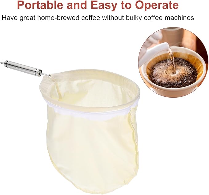 uxcell 1 Pcs Cloth Coffee Filter Bags, Coffee Sock Filter, Reusable Coffee Strainer with Stainless Steel Handle, Large, Yellow