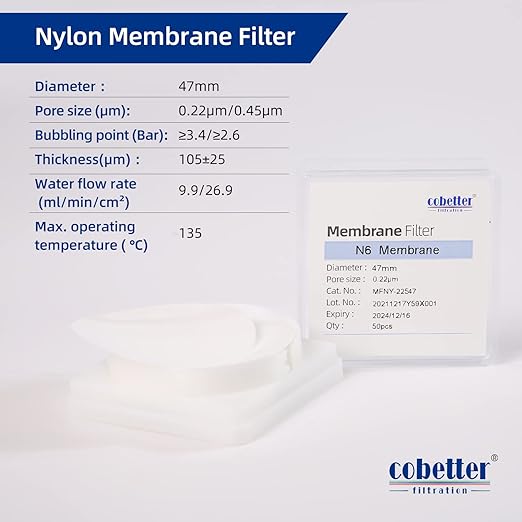 100 PCS Nylon Disc Membrane Filters 47mm 5.0µm Pore Size pH 5-12
