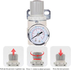 1/4"NPT Air Filter Regulator Combo Piggyback, Water-Trap Air Tool Compressor Filter with Gauge AFR2000
