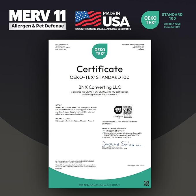BNX TruFilter 16x25x2 Air Filter MERV 11 (4-Pack) - MADE IN USA - Allergen Defense Electrostatic Pleated Air Conditioner HVAC AC Furnace Filters for Allergies, Dust, Pet, Smoke, Allergy MPR 1200 FPR 7