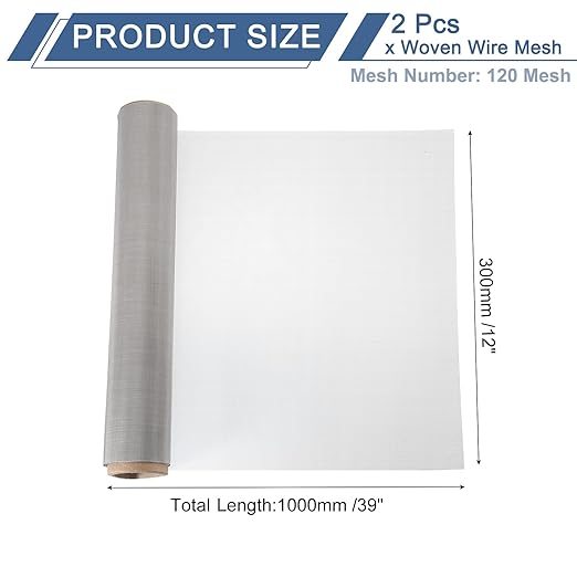 uxcell 2Pcs 120 Mesh 39" x 12" Woven Wire Mesh, 304 Stainless Steel Air Vent Filter Screen, Window Screen Mesh for DIY Projects Vents Cover Filtration Animals Fence