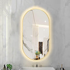 Oval LED Illuminated Bathroom Mirror, Wall-mounted Vanity Makeup Mirror with Demister Pad, 3 Dimmable Color Temperatures & Touch Control, Metal Frame Anti-Fog Lighted Wall Mirror ( Color : Golden Fram