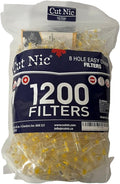 Cut-Nic 8 Hole Easy Draw Disposable Cigarette Filters - (1200 Filters) Including 4 Travel Cases