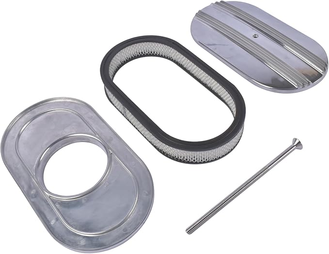 GELUOXI 15" Oval Half Finned Polished Aluminum Air Cleaner Replacement for 265 283 305 307 327 350 383 400 396 402 Engines 5 1/8" Diameter
