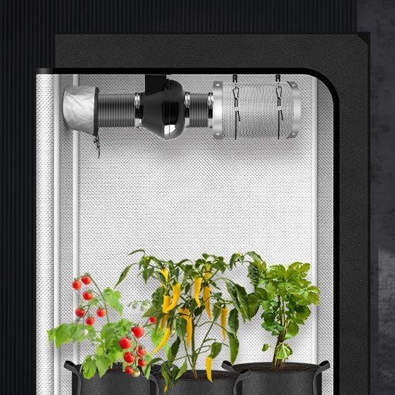 iPower 4 Inch 195 CFM Inline Fan, Air Circulation Vent Blower, Air Carbon Filter and 8 Feet Flexible Ducting for Grow Tent Ventilation, Exhaust, HVAC Heating Cooling