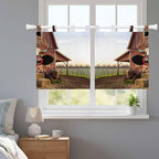 Farm Cows Kitchen Curtains 24 Inch Length, Small Window Curtains Tab Top, Farmhouse Barn Funny Animals Butterfly Light Filtering Short Window Treatments Tier Drapes 27.5"x24" 2 Panel