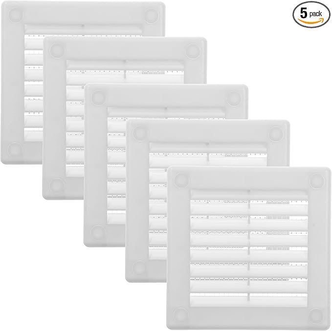 Vent Systems 3" x 3" (Opening Dimensions) - Pack of 5 - White Plastic Soffit Vent Cover - Durable Flat Square Air Vent Grille with Mesh Screen - Ventilation Grill Wall & Ceiling Indoor & Outdoor