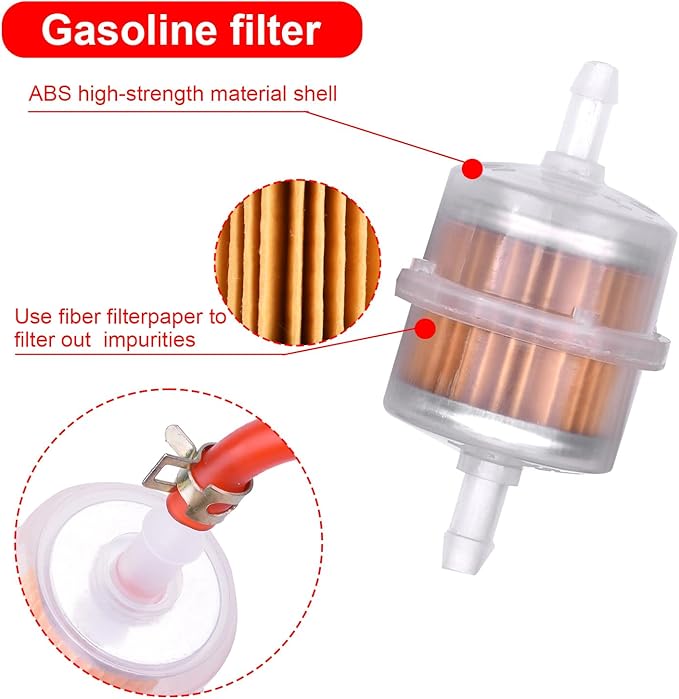3/16 Fuel Line red 10 FT + 2Pcs Fuel Filter + 10Pcs Clamp for Honda Predator Mini Bike ATV Mowing Machine Snow Machine Small Engines GX160 GX120 GX100 GX200 GX390
