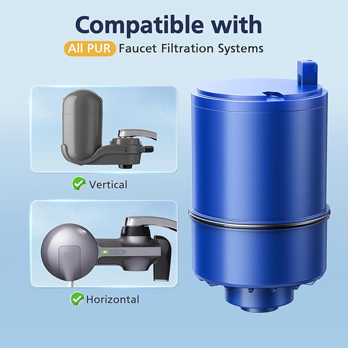 3 Pack Water Filter Replacement Compatible with All PUR®, PUR®PLUS Faucet Filtrat-ion Systems, Pur® RF-9999® Faucet Water Filter, High Efficiency Filtration and 18-Month Value, NSF Certified, Blue