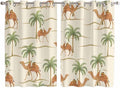2 Panel Kitchen Cafe Curtains, Date Coconut Tree Sunlight Filtering Nature Air Through, Home Decor Window Covering Tier Curtains for Living Room 104W x 72L inch Desert Camels Botanical Tropical Beige