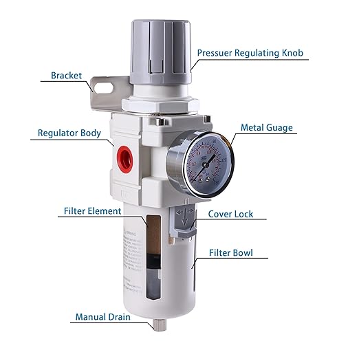 1/2 Inch NPT Air Filter Regulator Combo Piggyback, Air Compressor Water Separator, Air Line Dryer, Semi-Auto Drain, Air Pressure Regulator AW4000-04, 0-150 PSI Gauge