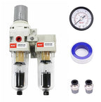 RIH Pneumatics 1/4'' NPT Auto Drain Compressed Air Double Filter & Regulator, Air Drying System, Air Compressor Water Separator, Poly Bowl,0-150 psi Gauge, 5 Micron Brass Element (1/4 NPT) AC2011-02D