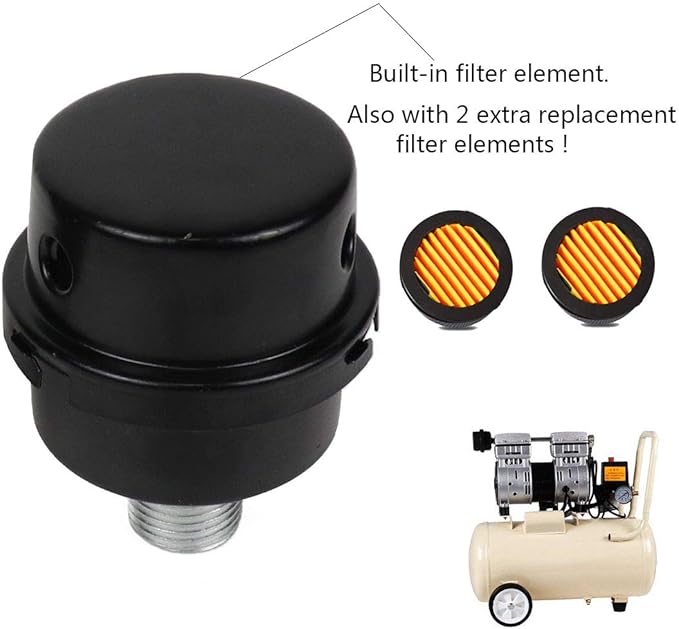 2 Pcs Air Compressor Silencer Filter Metal Air Compressor Intake Filter Noise Muffler Silencer 1/2"PT 20mm