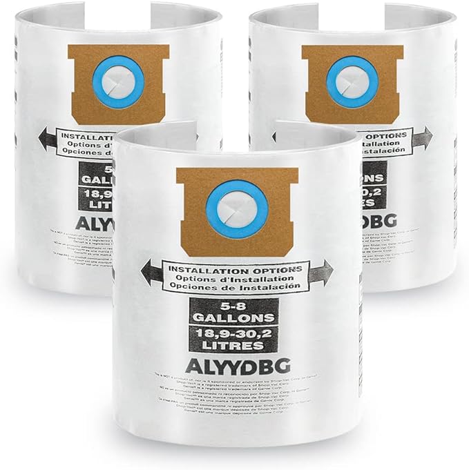 3 Pack Shop Vac 5-8 Gallon Filter Bags, ALYYDBG Type E - 90661 906-61 9066100 9066133; Type H 90671 9067-1 9067100 9067133 Vacuum Cleaner Filter Bags