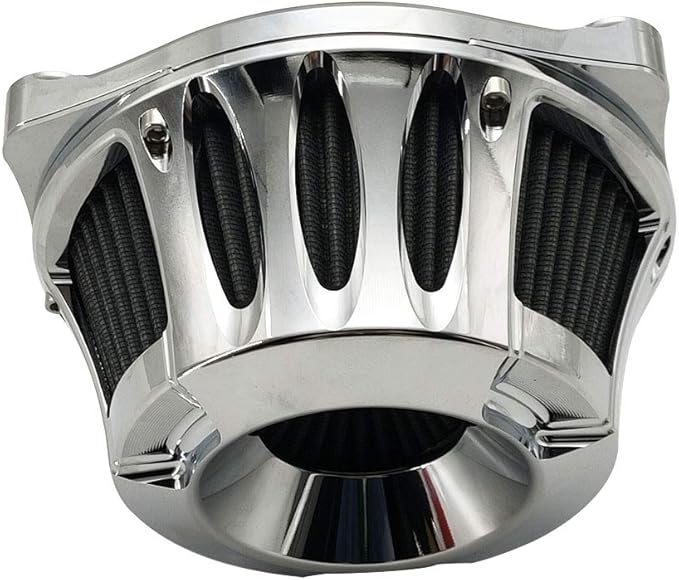 Air Cleaner Harley Filter Motorcycle Intake CNC Cut Kit Chrome for Models Dyna 2000 - 2017 Softail 2000 - 2015 Touring 2000 - 2007 (Chrome, Fitment - B)