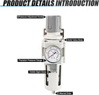 MEANLIN Air Compressor Moisture Filter, AW4000-06 Air Line Filter, 3/4" NPT Inlet with 150 PSI Gauge and Valve Shut Off Switch for Air Tools and Spray Paint Gun