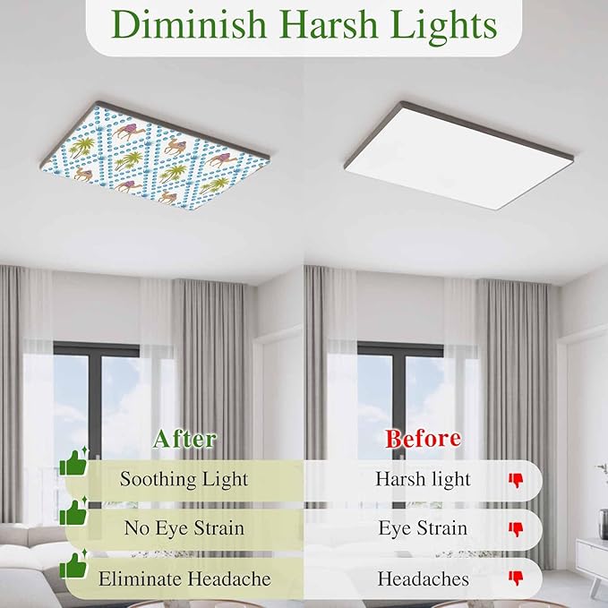 1 Pack Fluorescent Light Cover, Camels Palm Trees Light Covers for Ceiling Lights, Tropical Desert Animal Plants Polka Dot Magnetic Lights Filters Ceiling Shade for Classroom/Office - 4 x 2 Feet