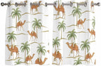 2 Panel Kitchen Cafe Curtains, Desert Camels Sunlight Filtering Nature Air Through, Home Decor Window Covering Tier Curtains for Bedroom Living Room Tropical Date Palm Trees Animal