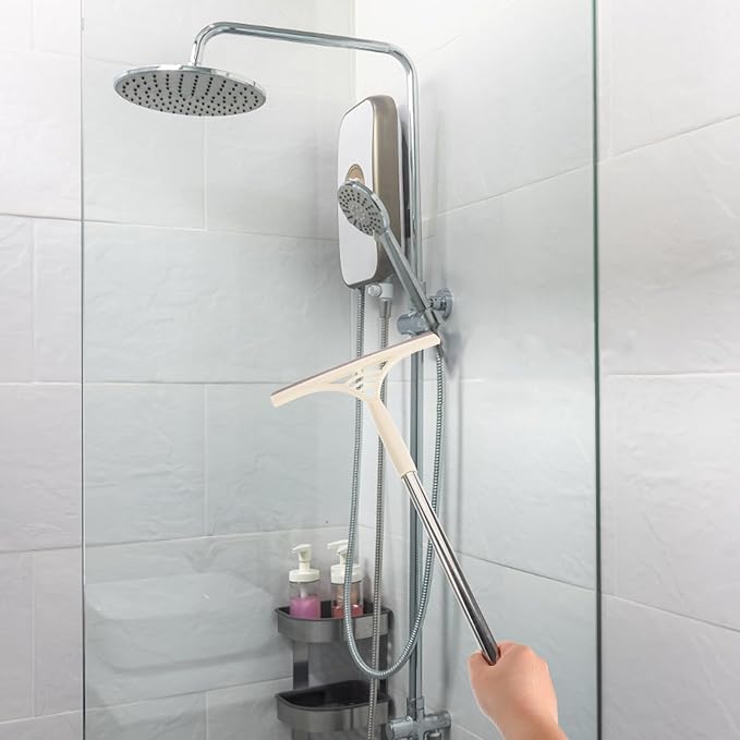 Toyvian Multifunction Window Washing Squeegee Scraper with Water-Resistant Blade, Dry and Wet Glass Cleaner Tool, Khaki, Suitable for Home Bathroom Kitchen Tile Shower Door Cleaning