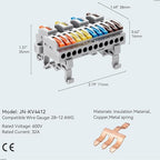 4pcs DIN Rail Terminal Blocks, DIY Splicing Wire Connectors for Circuit Inline 28-12AWG (4 in 12 Out)