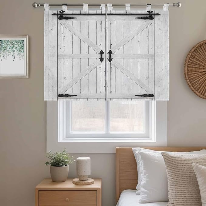 Farmhouse Wood Grain Bedroom Curtains 63 Inch Length, Window Curtains Tab Top, Vintage Country Barn Gate Grey Light Filtering Window Treatments Drapes 42"x63" 2 Panel
