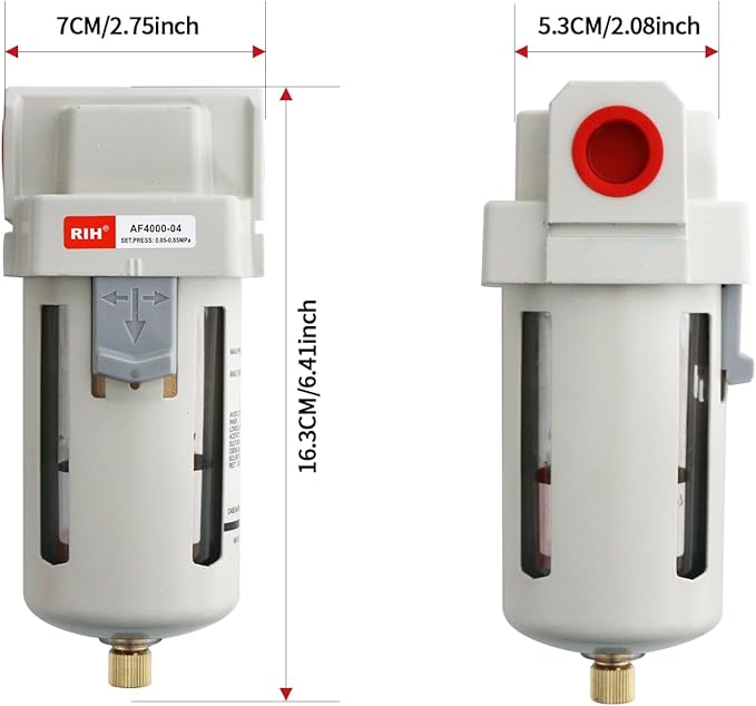RIH 1/2" NPT Air Dryer for Compressor, Air compressor water separator,air compressor filter,AF4000-04 Manual Drain,5 Micron Brass Element, Poly Bowl 0-150 psi 5μm