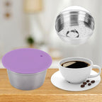 Reusable Coffee Capsule, Stainless Steel Coffee Filter Cup Set, Coffee Capsule Cup with Pressed Powder Cover for Coffee Maker (Purple)