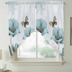 Blue Tulips Swag Valances for Windows, Watercolor Flowers Butterfly Spring Farmhouse Blue Rod Pocket Kitchen Curtains Valance, Small Window Curtains Swag for Cafe Living Room, 2 Panels, 36x36 inch