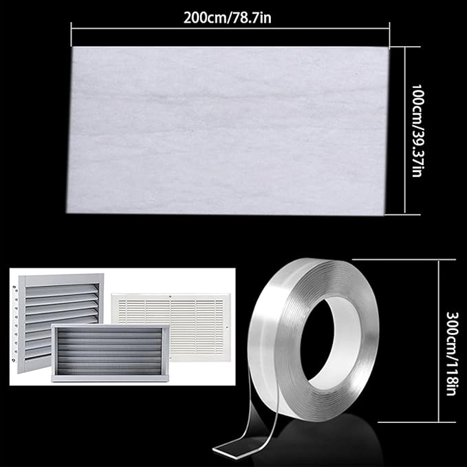 Large Size Electrostatic Cotton Air Vent Filter Kit, Easy Installation with Double Sided Seamless Mounting Tape Design for Vents Air Ductsand Grilles