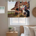 Farm Cows Bedroom Curtains 63 Inch Length, Window Curtains Tab Top, Farmhouse Barn Funny Animals Butterfly Light Filtering Window Treatments Drapes 42"x63" 2 Panel