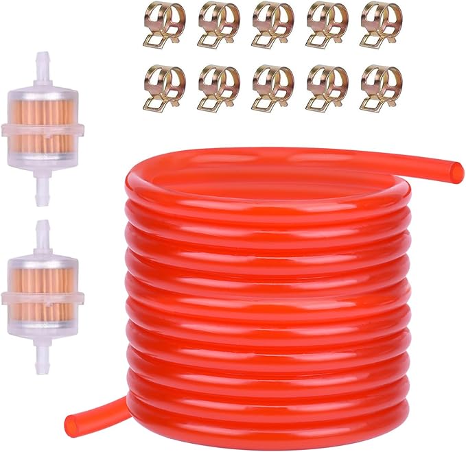 3/16 Fuel Line red 10 FT + 2Pcs Fuel Filter + 10Pcs Clamp for Honda Predator Mini Bike ATV Mowing Machine Snow Machine Small Engines GX160 GX120 GX100 GX200 GX390