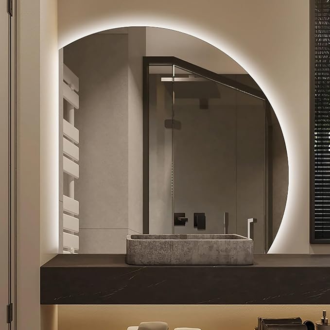 Bathroom Wall Mounted Mirror, LED Illuminated Vanity Mirror with Demister Pad, Mirror for Wall Decor Mirror with Anti-Fog, Dimmable Light Function, Touch Switch (Color : Left Cut, Size : 35.4
