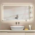Backlit LED Illuminated Bathroom Mirror with LED Lights, Lighted Bathroom Makeup Wall Mounted Mirror with Demister Pad, Sensor Touch Switch, Horizontal/Vertical(B,H50*W70CM/H19.6*W27.5IN)