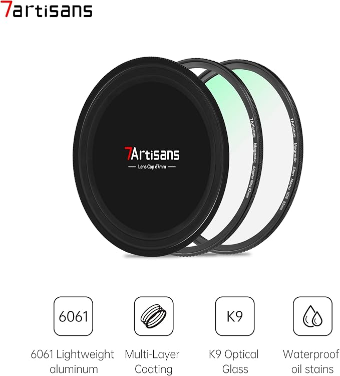 7artisans Nano Magnetic Filter UV Filter ND Light Reduction Filter/CPL Polarization Filter/GND Gradient Filter/Black Mist 1/4 Portrait Photography Filter Suitable for Lens(67mm MRCUV)