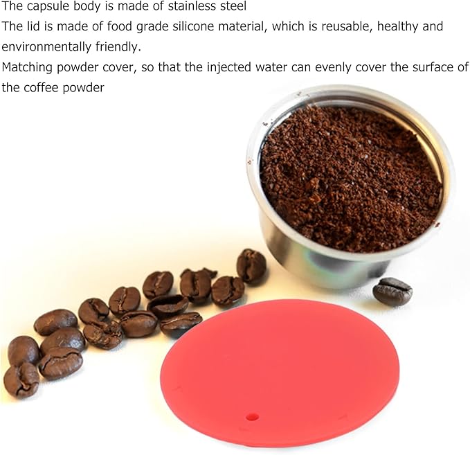 Reusable Coffee Capsule, Stainless Steel Coffee Filter Cup Set, Coffee Capsule Cup with Pressed Powder Cover for Coffee Maker (Red)