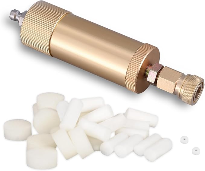 PCP Air Compressor Filter Dryer 4500Psi 30Mpa, High Pressure Pump Oil Water Seperator for PCP Rifle, Air Guns, SCUBA Cylinders Tank, with Quick Connector, Filtration Replacements (small gold)