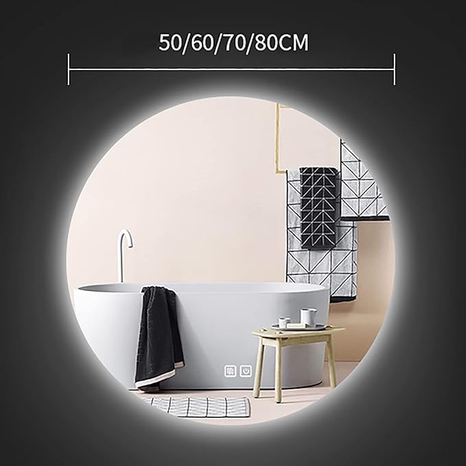 Led Mirror for Bathroom,Bathroom Mirrors for Vanity,Shatter-Proof,with Dimming & 3 Color Modes,Heated Demister Pad,Anti-Fog,Hanging Vanity Mirror,Easy to Install, Easy to Clean (Size : 50x50cm)
