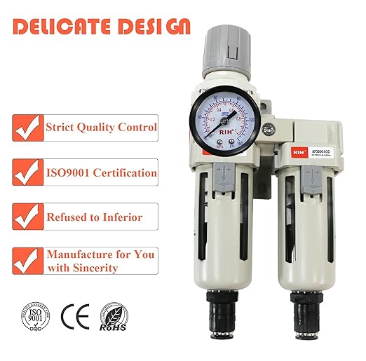 RIH Air Dryer System - 3/8”NPT Auto Drain Double Air Filters-5 Micron Particulate Filter& Air Pressure Regulator - Gauge(0-150 psi), Auto Drain, Poly Bowl,Bracket - 3 in 1 Two Unit AC3011-03D