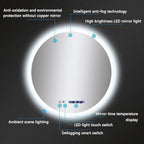 Round LED Bathroom Mirror Demister Pad IP44 Vanity Large Mirror Cold Light Dressing Wall Mirror (Color : Cold Light Size : 60cm) (Cold Light 60cm)