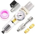 MEANLIN Air Compressor Moisture Filter, Automatic Drain Air Line Filter AW2000-02D, 1/4" NPT Inlet with 150 PSI Gauge and Valve Shut Off Switch for Air Tools and Spray Paint Gun